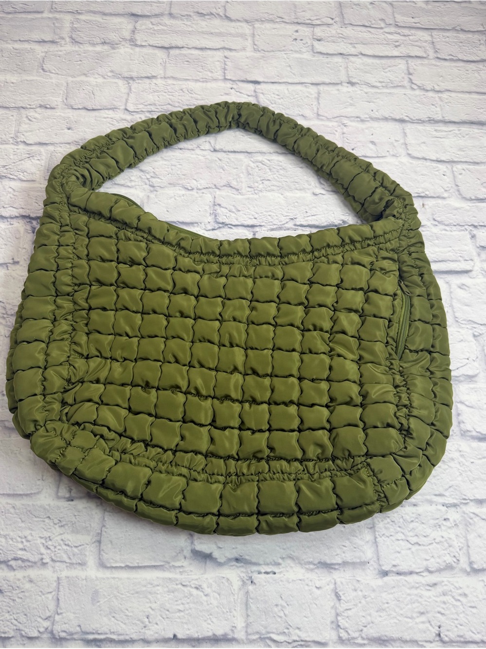 Quilted Olive Green Shoulder Bag. Hobo Bag. Fall Bag.